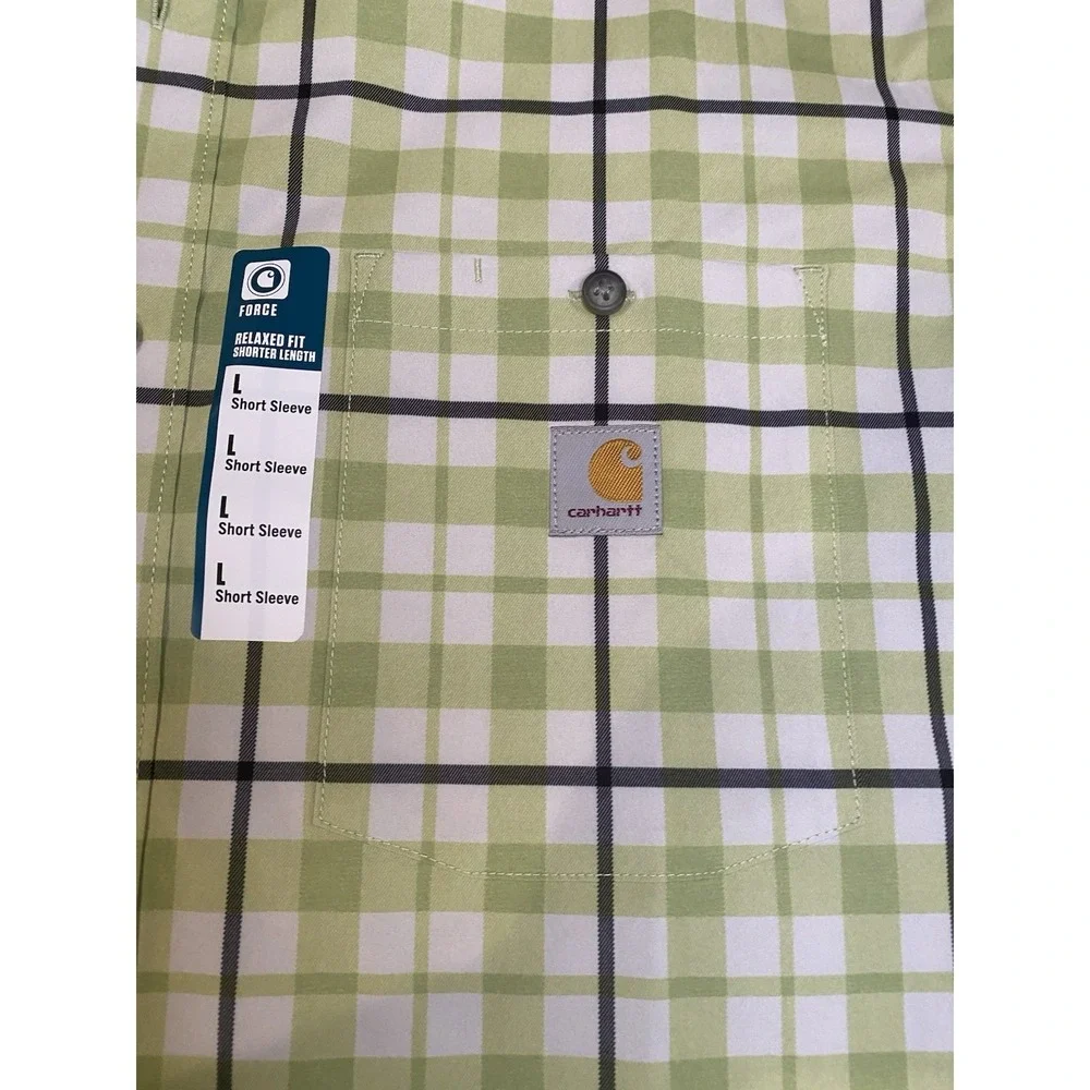 Carhartt Men's Large Short Sleeve Green Plaid Relaxed Fit *NWT*